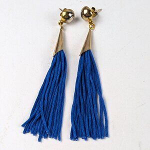 Vintage Blue Tassel Gold-tone Earrings